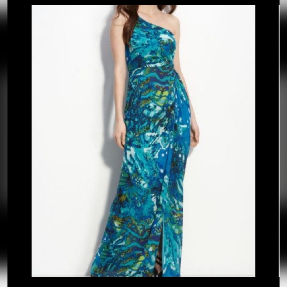Tropical Print One Shoulder Adrianna Papell Dress